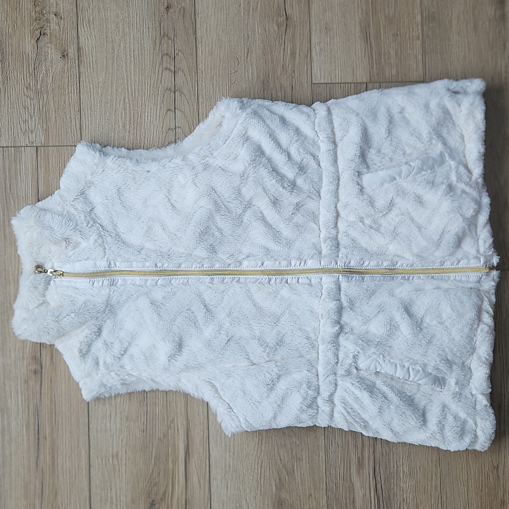 Reversible White Quilted Or Fleece Sleeveless Zip Up Vest - Picture 2 of 4